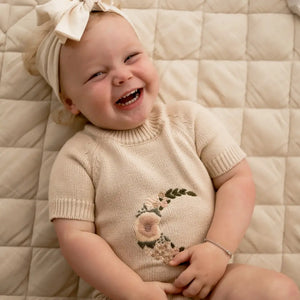 Embroidered Organic Knit Romper - Sitter