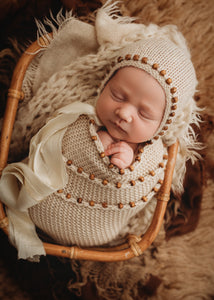 Ivory Beaded wraps & bonnet set - K2CBlooms