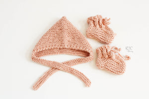 Pixie Bonnet + Booties - Blush