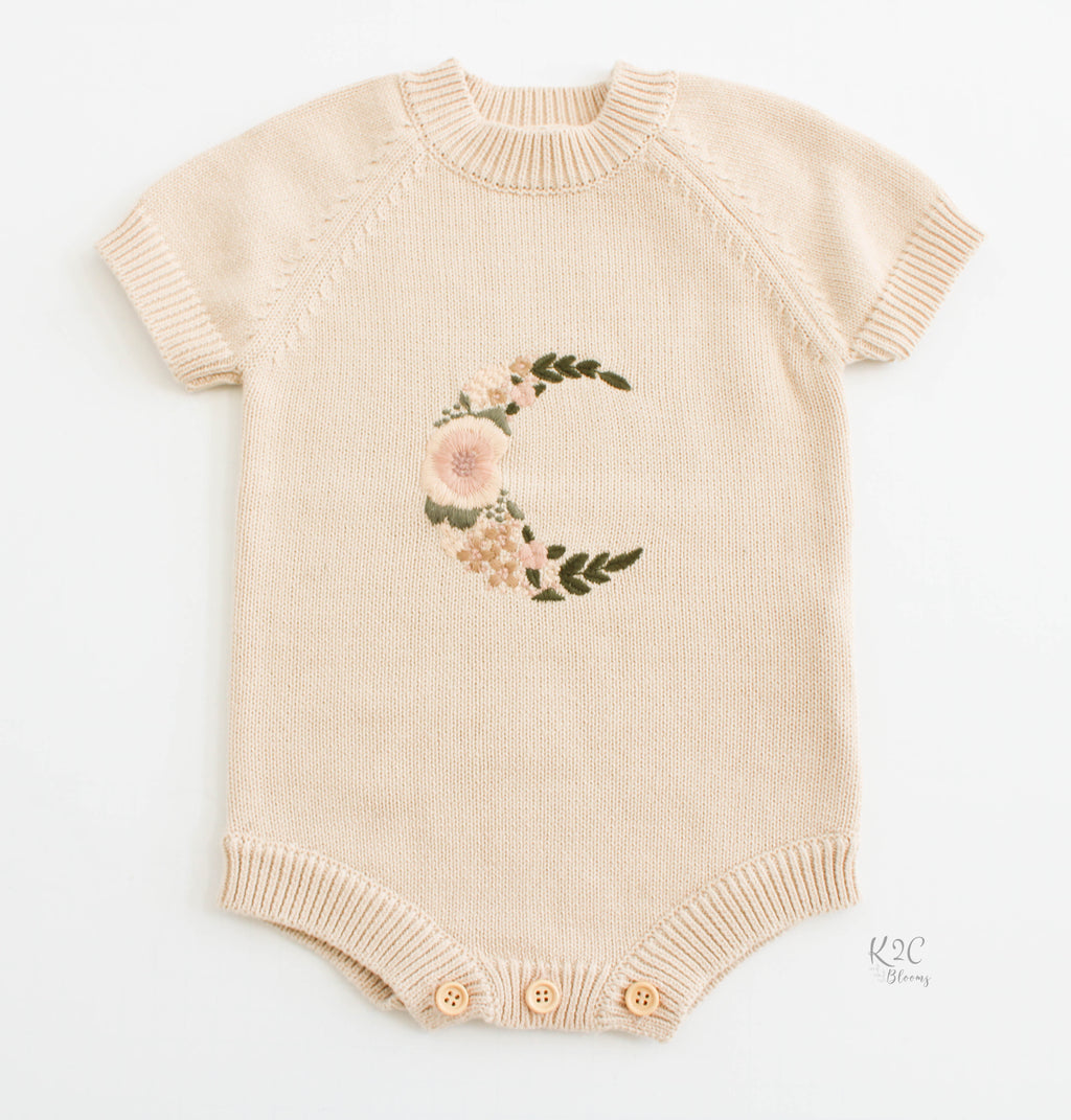 Embroidered Organic Knit Romper - Sitter