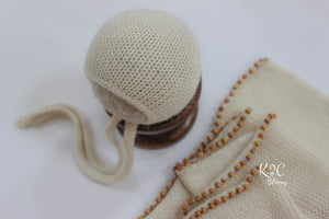 Ivory Beaded wraps & bonnet set - K2CBlooms