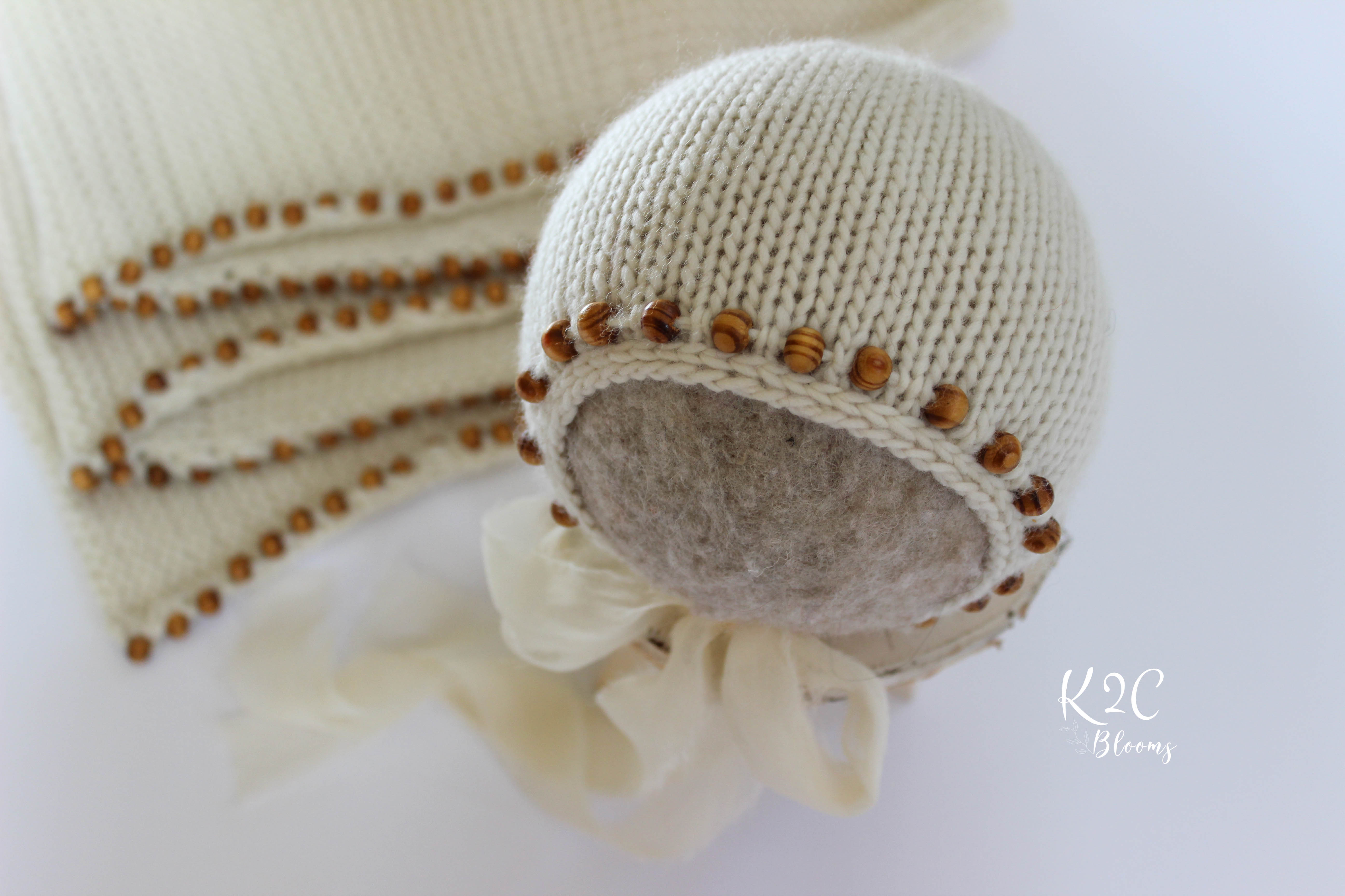 Ivory Beaded wraps & bonnet set - K2CBlooms