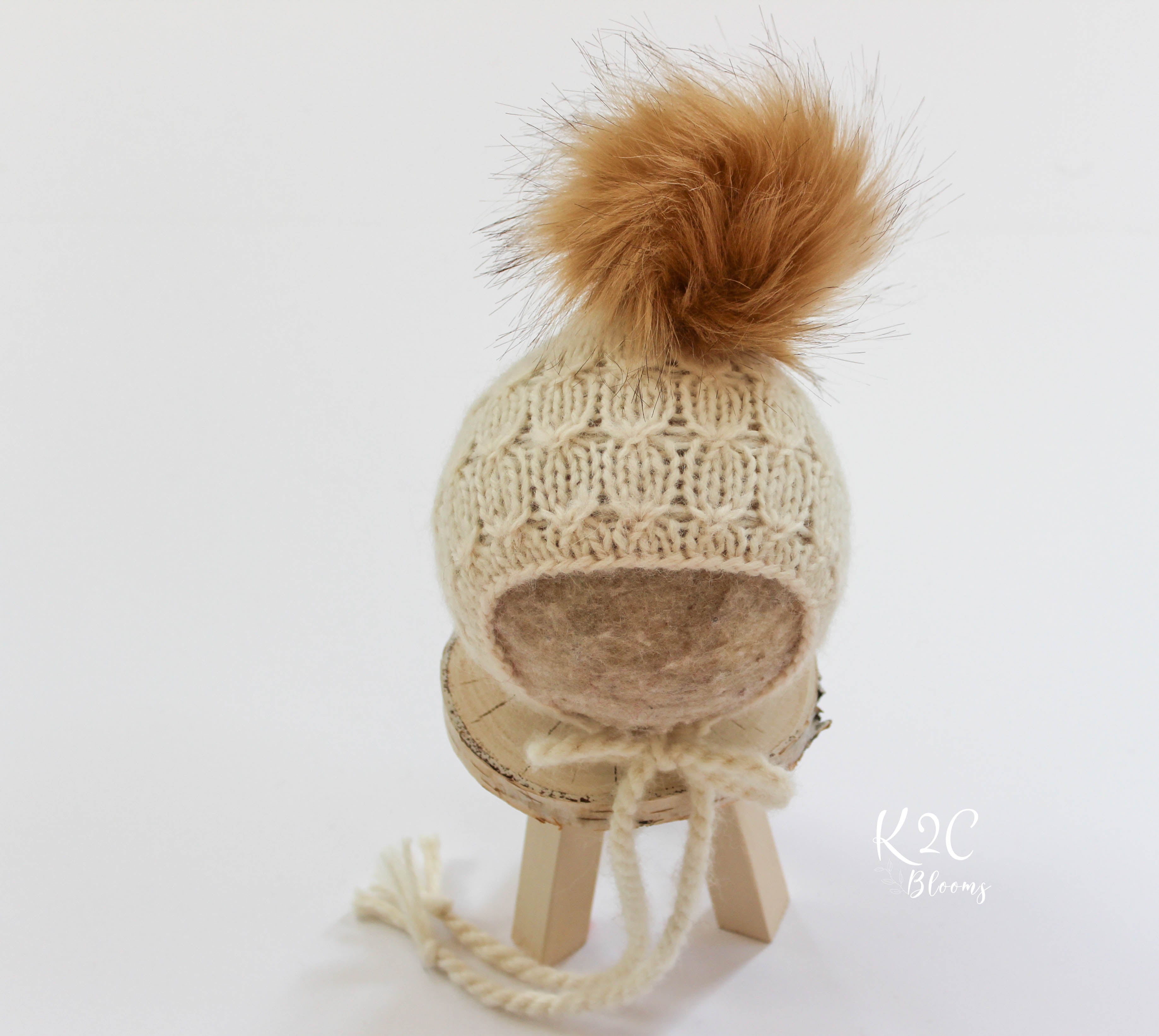 Ivory Pom Bonnet - K2CBlooms