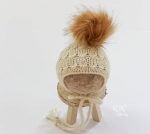 Ivory Pom Bonnet - K2CBlooms