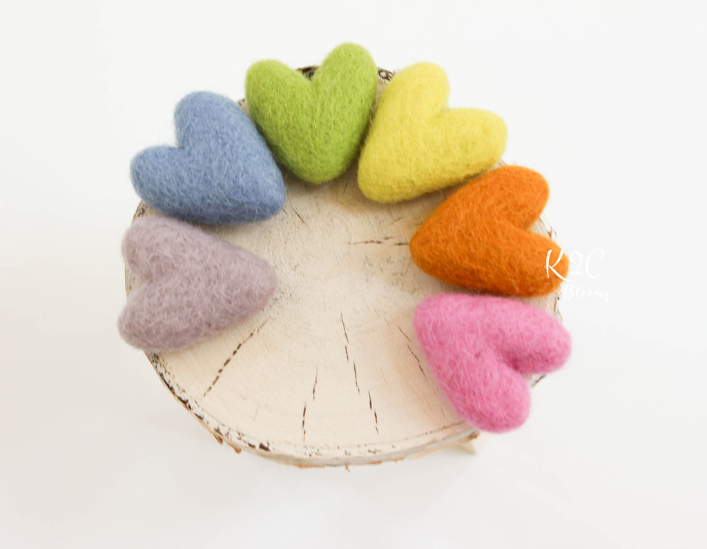 Felt rainbow hearts set - Pastel tones - K2CBlooms