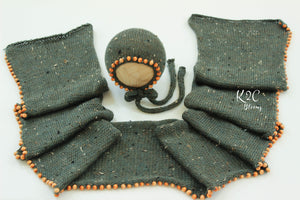 Beaded wrap & bonnet set - Conifer - K2CBlooms